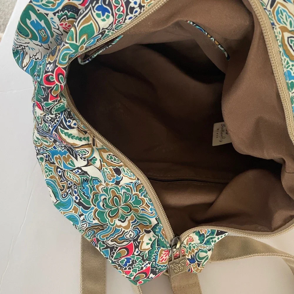 Black Butterfly‎ Paisley Canvas Teardrop Backpack Sling Bag Adjustable Straps